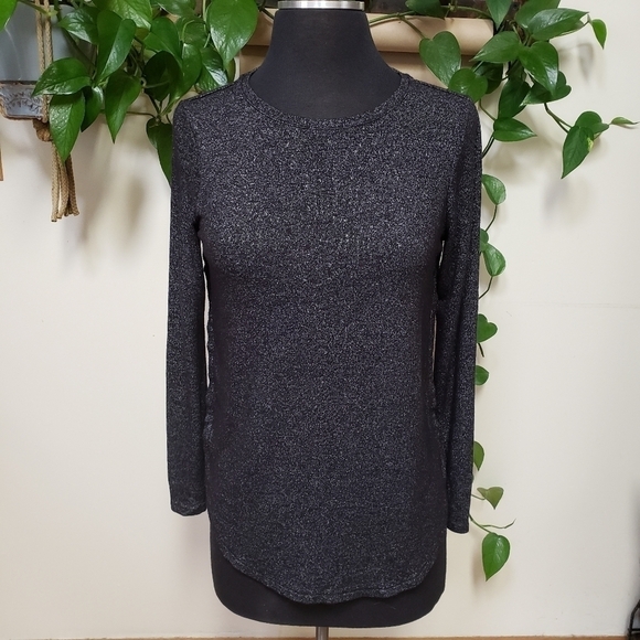 Ann Taylor Heathered Grey/Black Space Knit Light Sweater Slit Sides XXSP - Picture 3 of 6